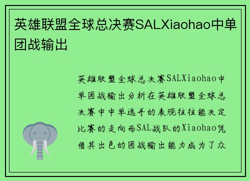 英雄联盟全球总决赛SALXiaohao中单团战输出