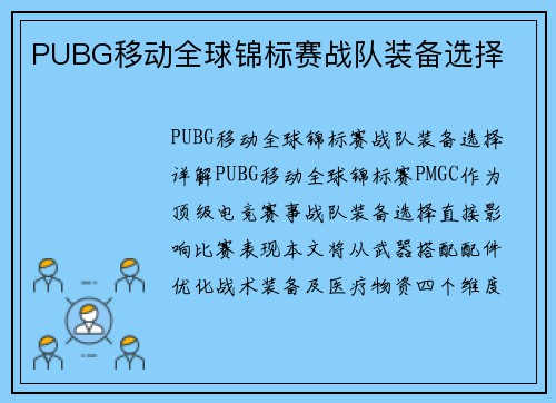 PUBG移动全球锦标赛战队装备选择