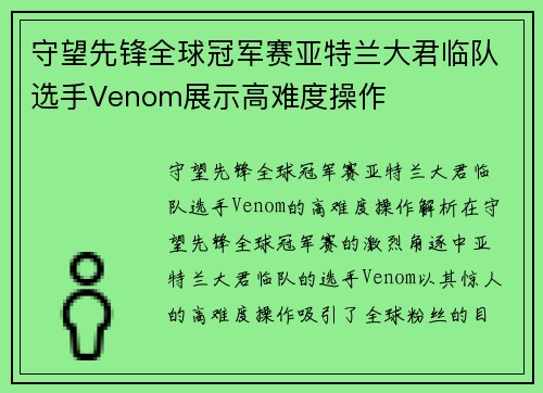 守望先锋全球冠军赛亚特兰大君临队选手Venom展示高难度操作